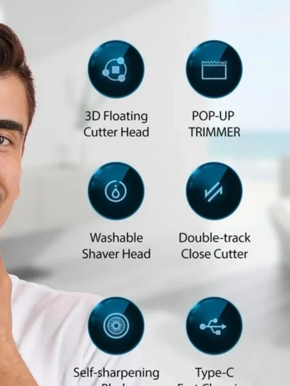 SEJOY BlackStone Men's 3-Head Rotary Facial Shaver, Washable, USB Fast Charge